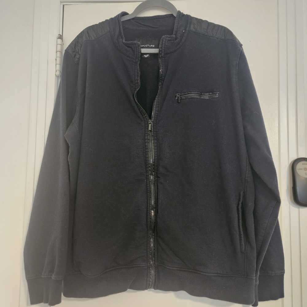 STRUCTURE Mens XXL Black Slim Structure Black Zip Up Sweater Jacket E4